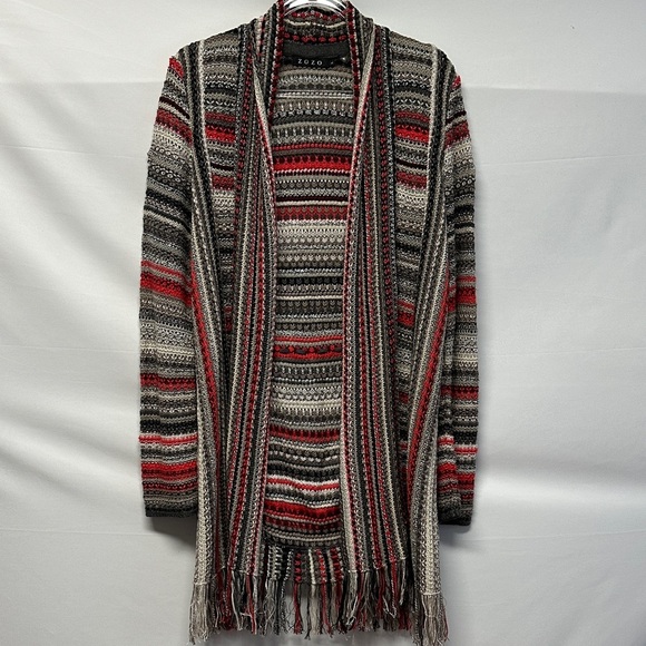 ZOZO Sweaters - ZOZO Cotton Linen Blend Open Front Long Duster Cardigan Fringe Sweater Multi L
